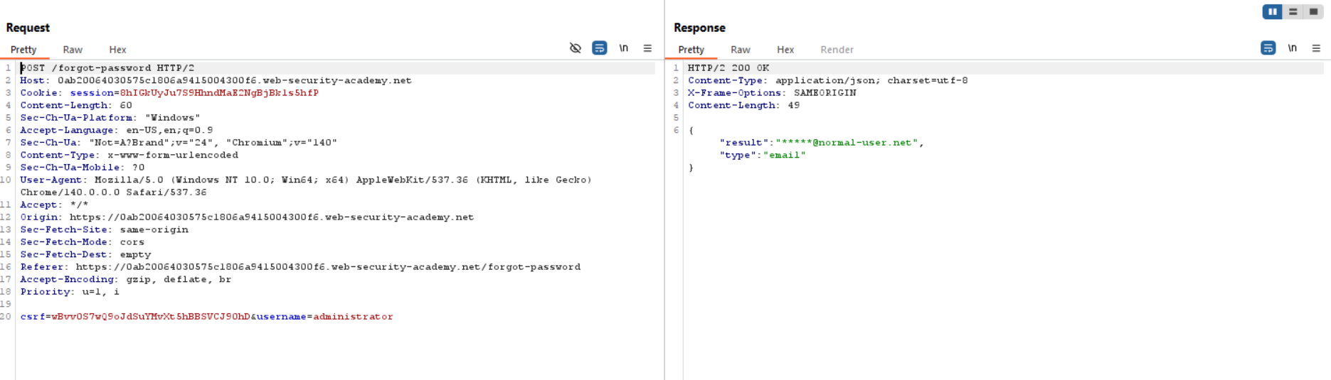 Gửi POST request với username là administrator